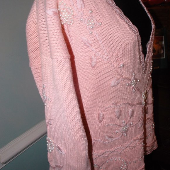 Vintage Pearl Beaded Cotton Sweater - Picture 2 of 6